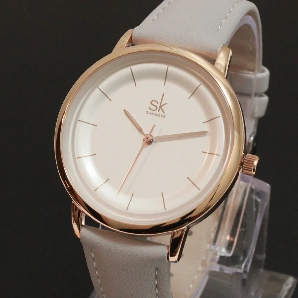 Ladies Dress Quartz Watch White Dial Grey Strap 38mm
